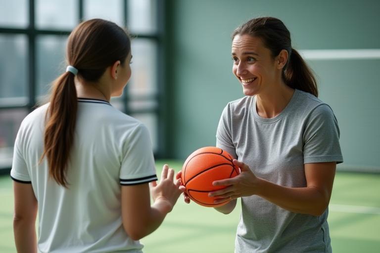 スポーツコーチが生徒に指導している様子