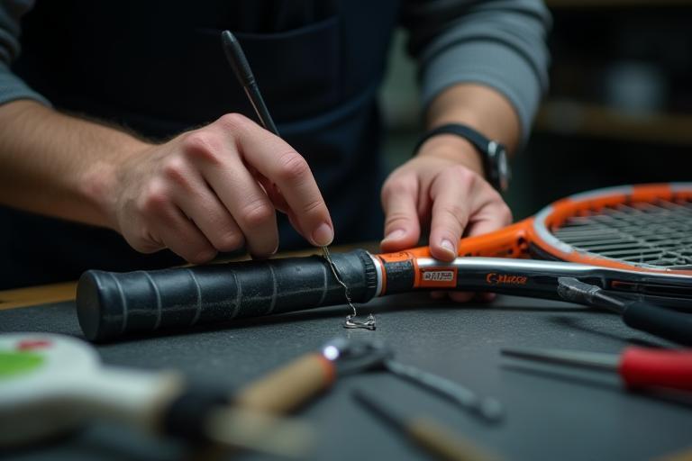 専門家がスポーツ用品を修理している作業場
